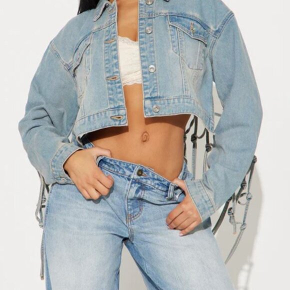 Women’s Cropped Button Front Denim Jacket Blue Jean Coat Vintage Style - Picture 6 of 6